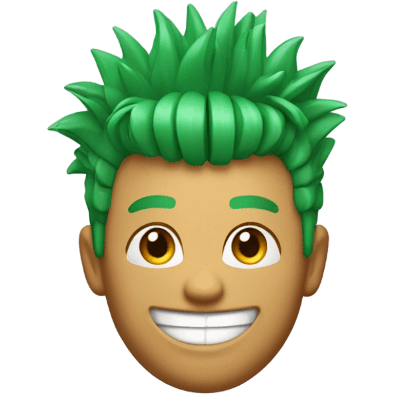 Green smiling 3d emoji with Mohawk and teeth emoji