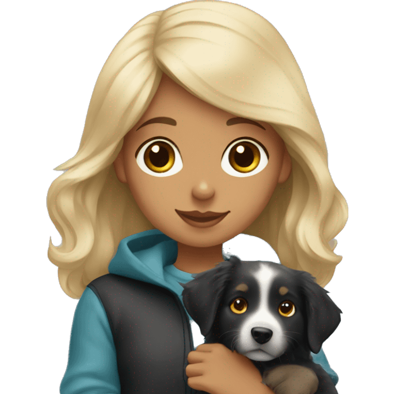 Blonde girl with black Australian shepherd puppy emoji