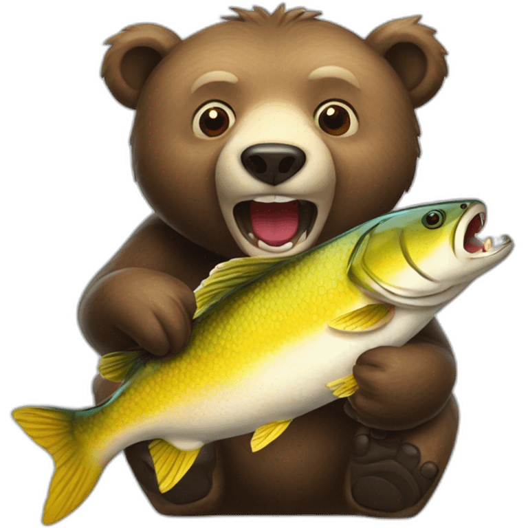 bear catching a fish with his mouth realistic emoji