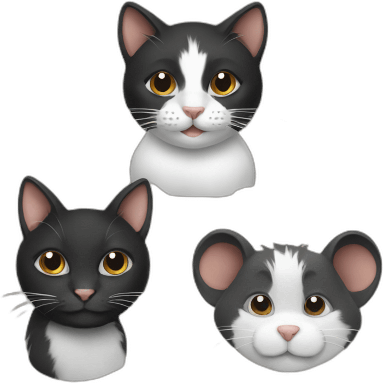 black cat, black and white cat and 2 brown rats emoji