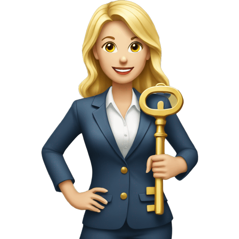 female realtor holding a big key emoji