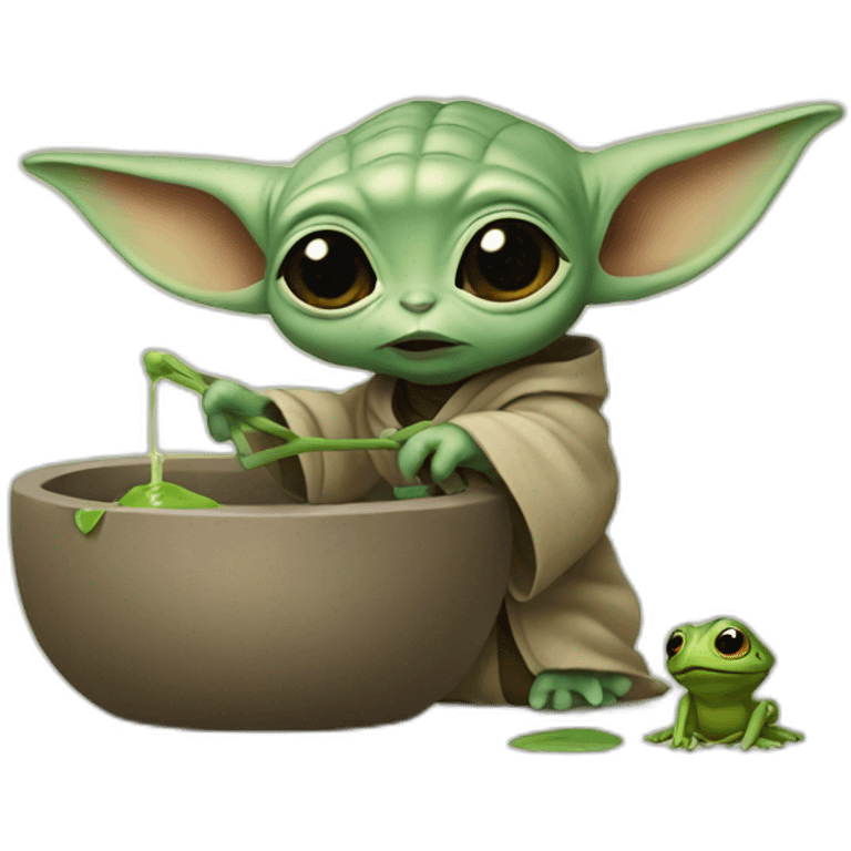 Baby Yoda killing a frog emoji