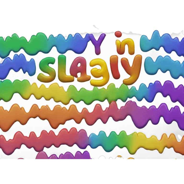 text saying "slay' in rainbow color emoji