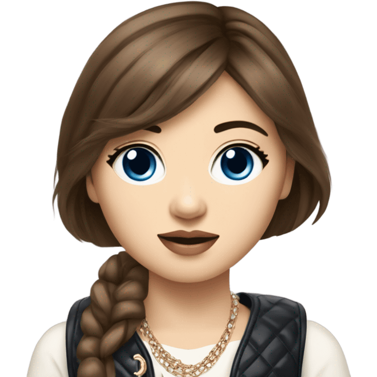 Realistic brown hair blue eyes Chanel Asian Girl with Birkin bag and Chanel necklace emoji