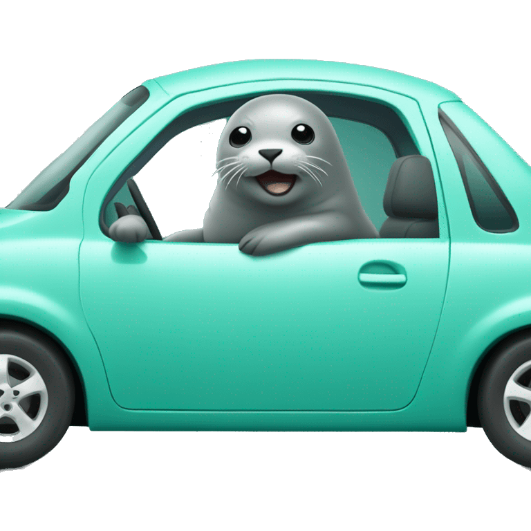 teal seal sitting inside teal car emoji