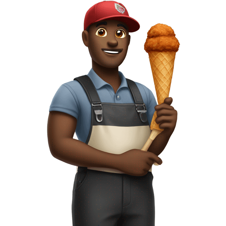 Black ice cream man holding a drumstick of fried chicken  emoji