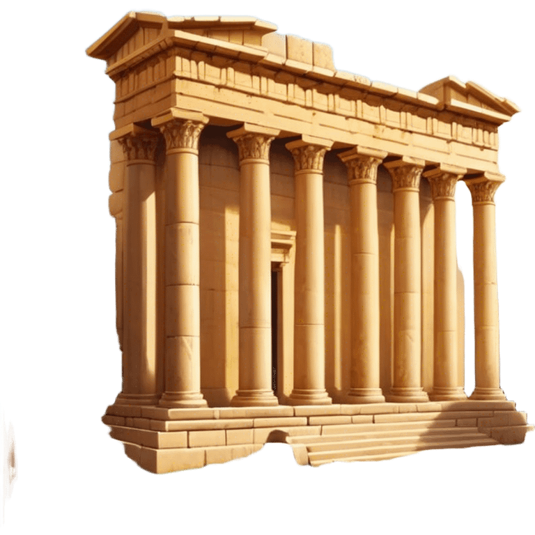 Baalbek temple – Cinematic Realistic Baalbek Temple, depicted as an ancient Roman temple complex with towering columns and intricately carved stone details, bathed in golden sunlight and dramatic shadows that evoke timeless historical grandeur. emoji