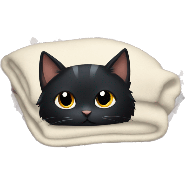 Cute black cat with big lashes laying on a blanket emoji