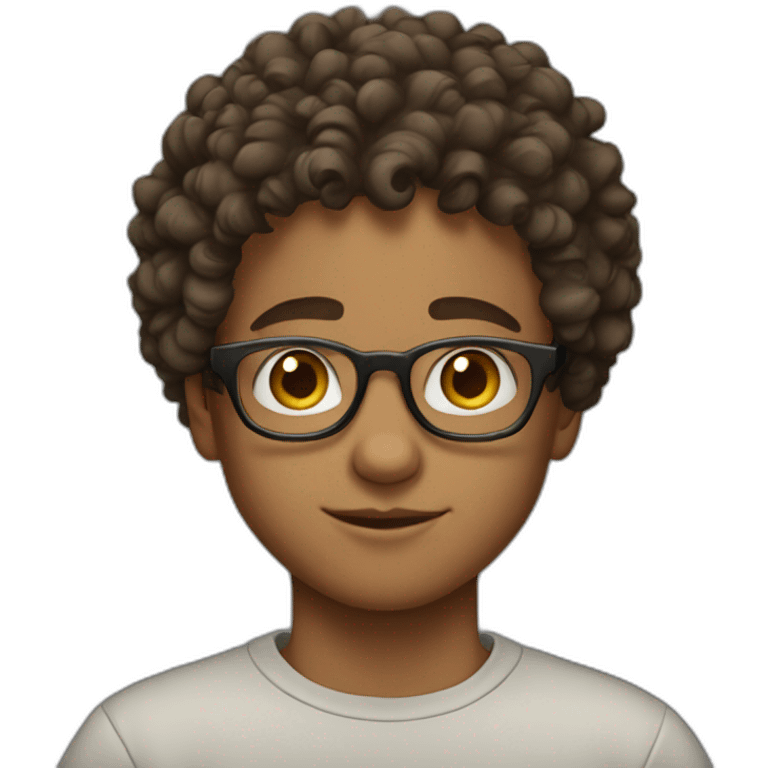 kid with glasses, curly hair, 16 years old, short emoji