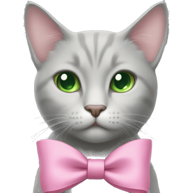 Light grey cat with a pink bow and green eyes emoji