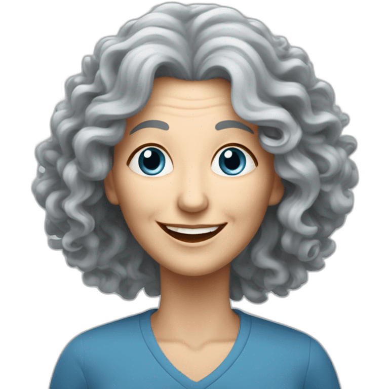 happy older woman with very long curly gray hair and blue eyes is teaching Artificial Intelligence emoji