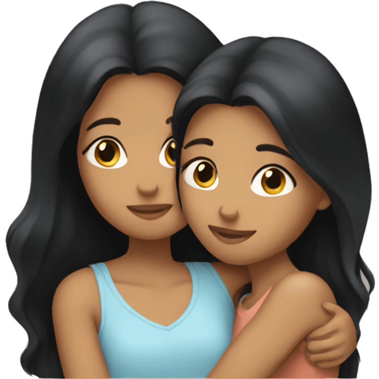 sisters hug, black long hair tan skin emoji