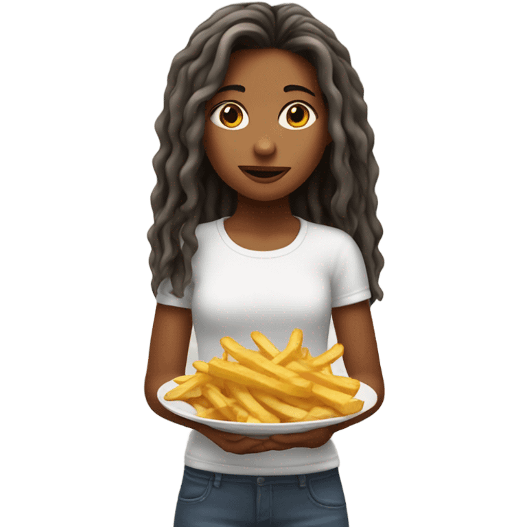 a girl with greasy haie and pommes emoji