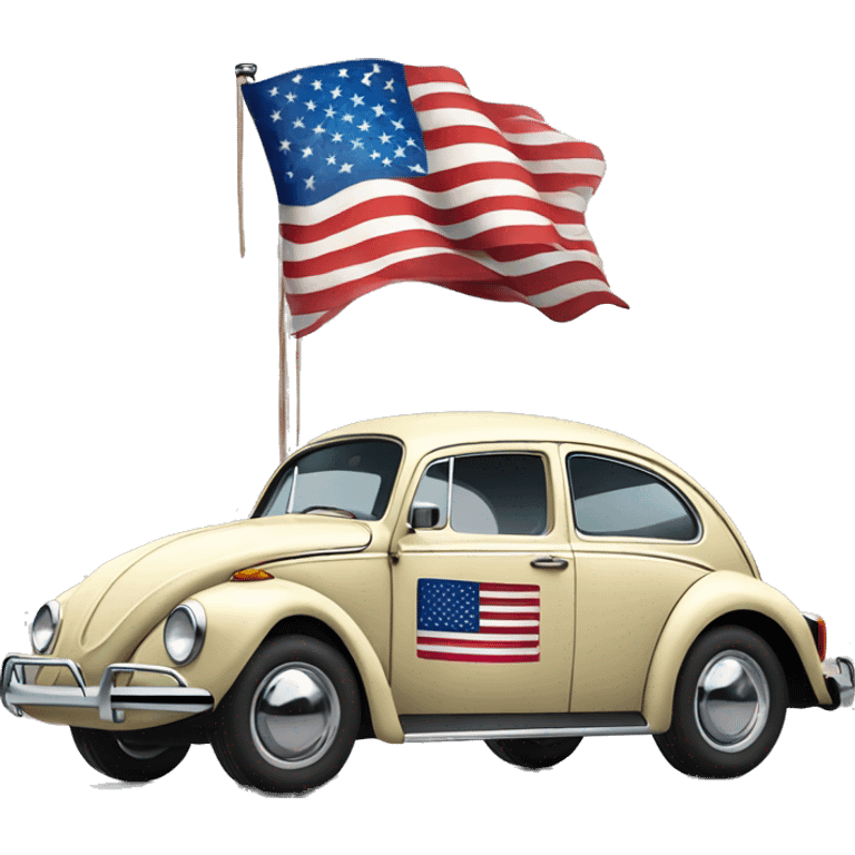 A beetle Volkswagen with an American flag  emoji