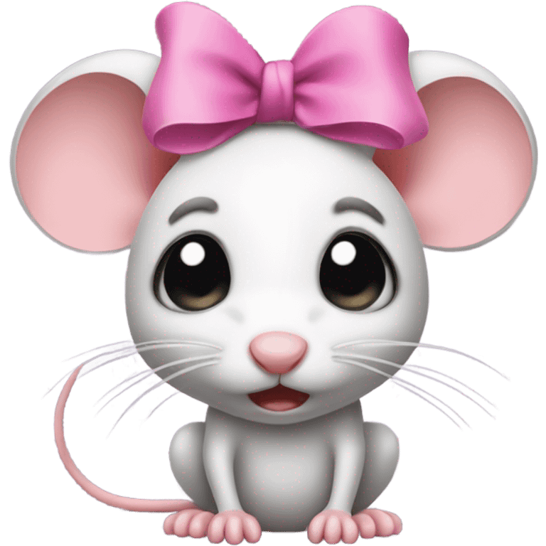 Mouse with pink bow crying  emoji