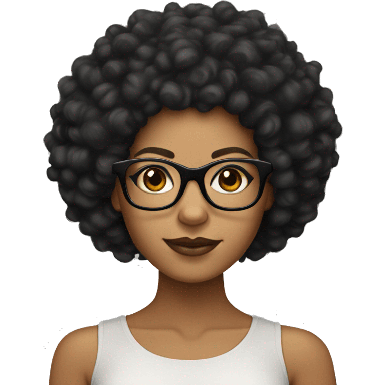 Tan skin woman with black curly Afro hair And Balck square glasses  emoji