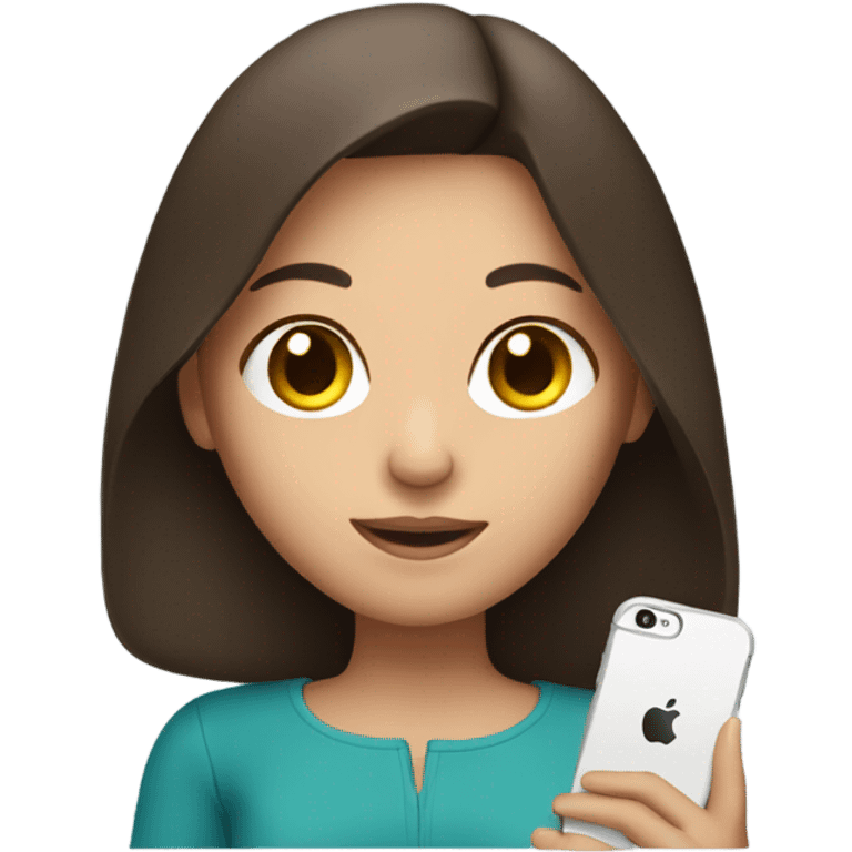 brunette girl with iPhone in hand emoji