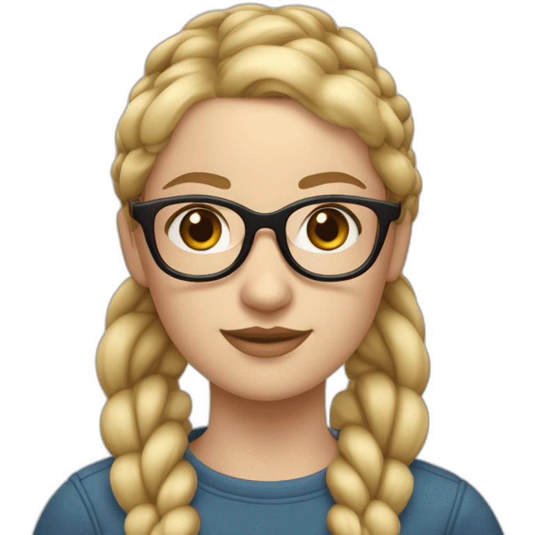 white girl with blonde pigtail braids and large dark rimmed glasses emoji