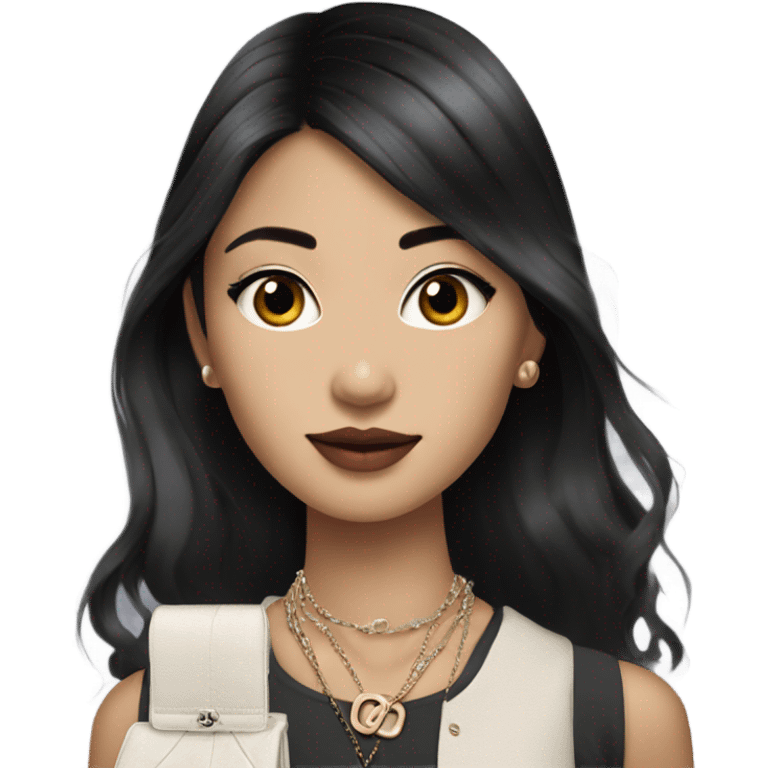 Realistic Dark hair Chanel Asian Girl with Birkin bag and Chanel necklace emoji