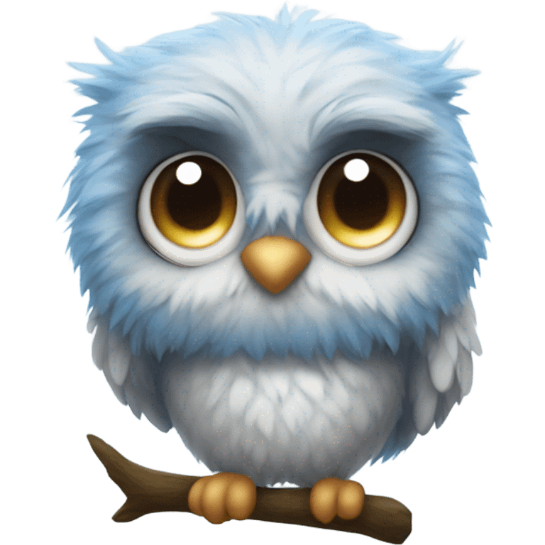 cute fuzzy owl who is so sleepy and she has a blue fluffy eye mask for sleeping that has bunny ears on the eye mask emoji