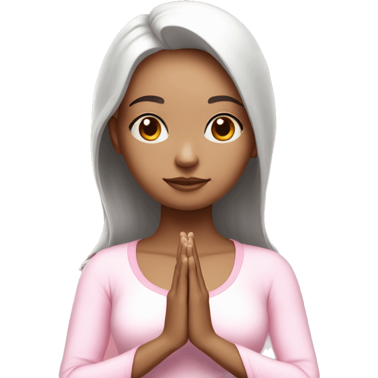 White skin Girl doing praying yoga pose in pink tones half body emoji