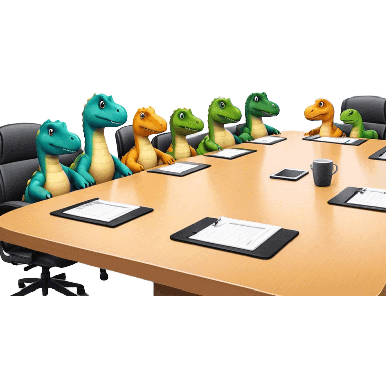 office dinosaurs sitting along the conference table emoji