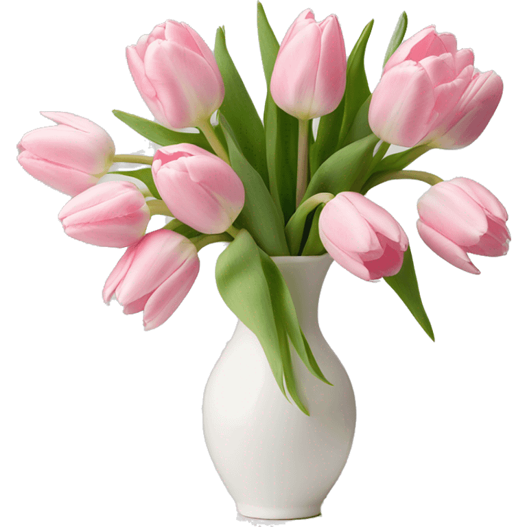 Light pink tulips in white vase in bow  emoji