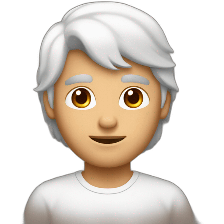 un chico de piel blanca , pelo marron, ojos marrones, tupé bajo emoji