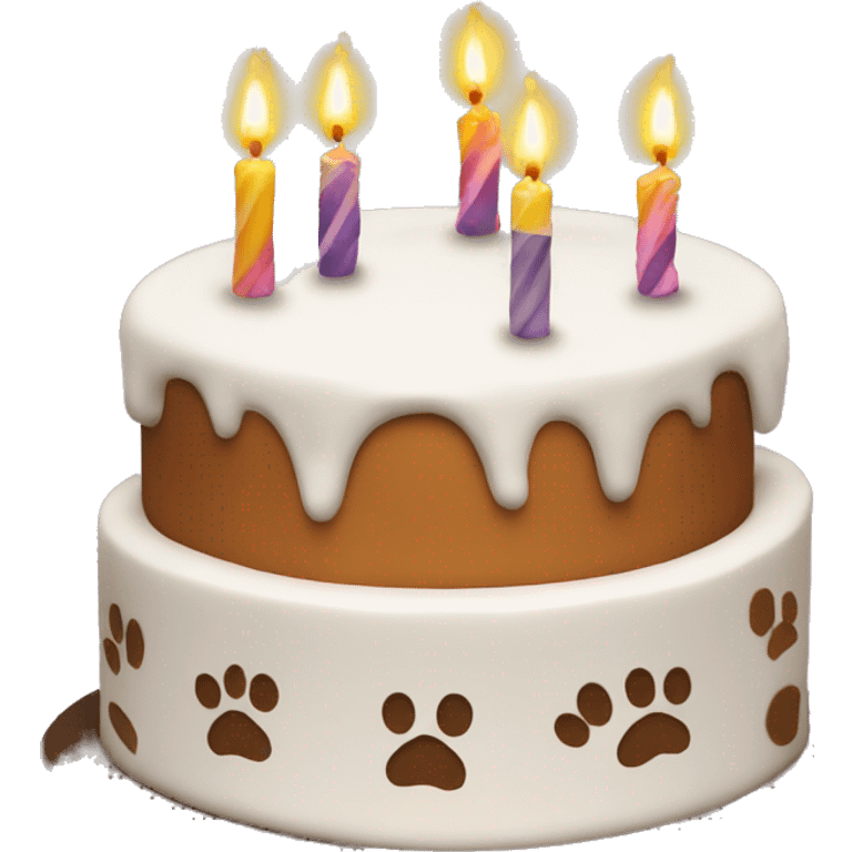 Paw print birthday cake with three candles emoji