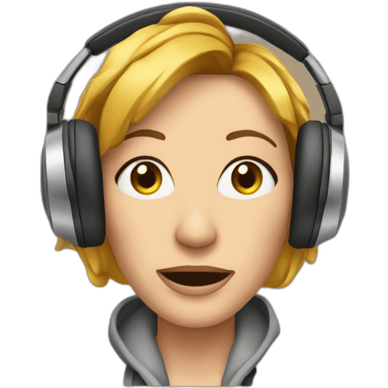 Angela Merkels face listening to loud music on her headphones emoji