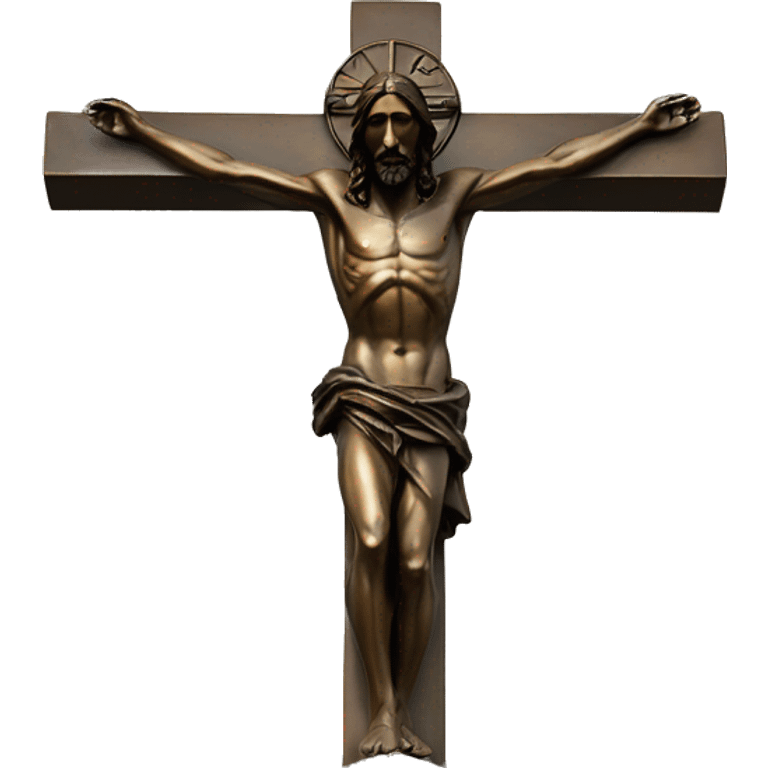 jesus on crucifix, reaching up to the sky, bronze statue emoji