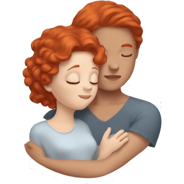 Red hair white lady cuddling son  emoji