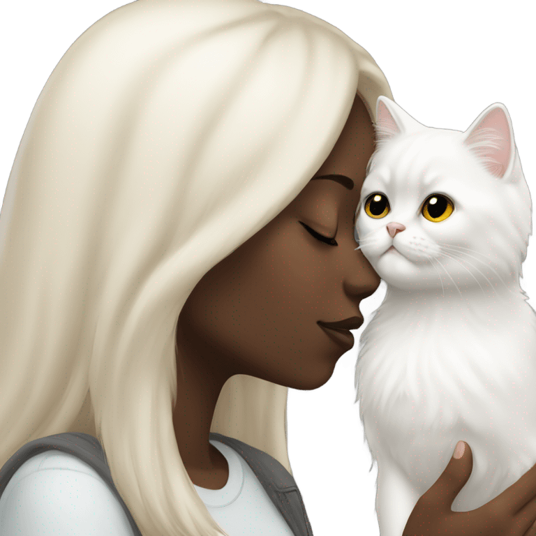 Black girl kissing white Persian cat emoji