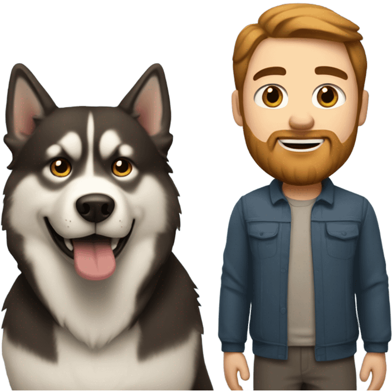 Heavy White man brown hair beard with husky dog  emoji