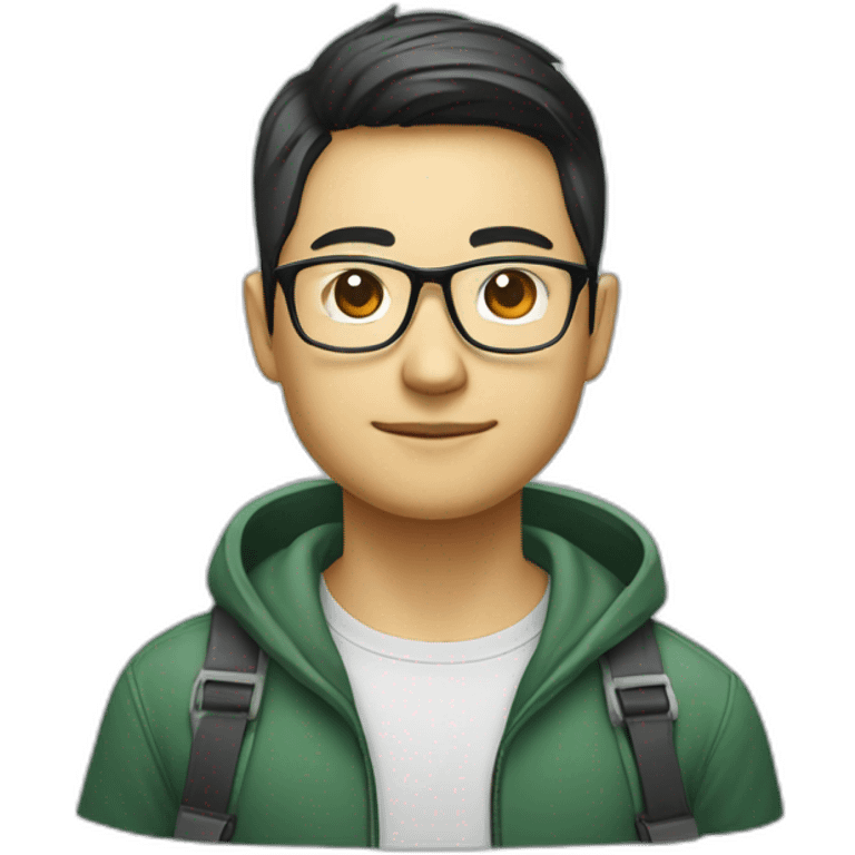 Chinese web developer, with glasses and a Vue.js logo T-shirt emoji