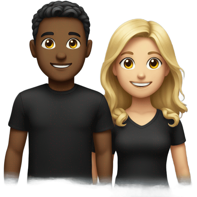 boy and girl in black shirts smiling emoji