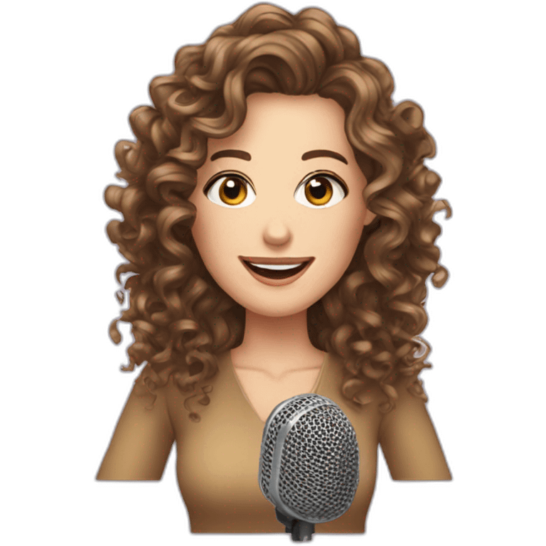 podcast host brunette curly long hair white woman with microphone emoji