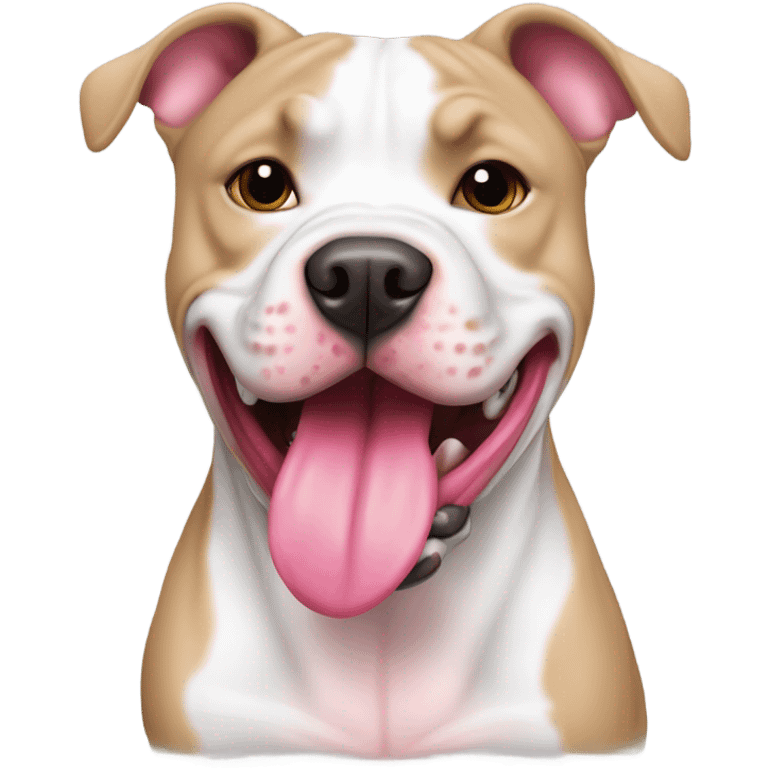 perro pitbull blanco con nariz rosa sacando la lengua emoji