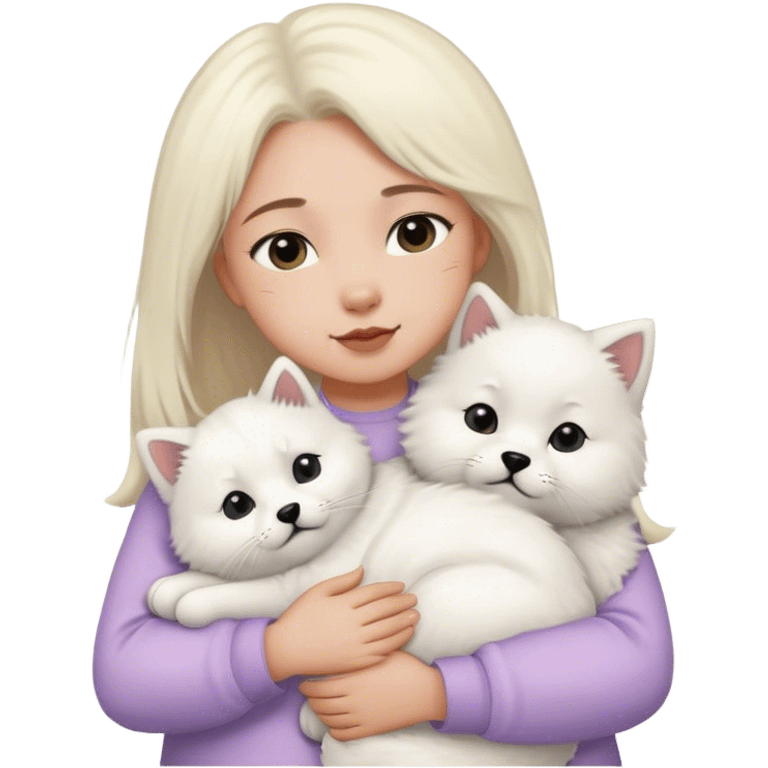 Samoyed and black British cat hug children in pastel clothes emoji