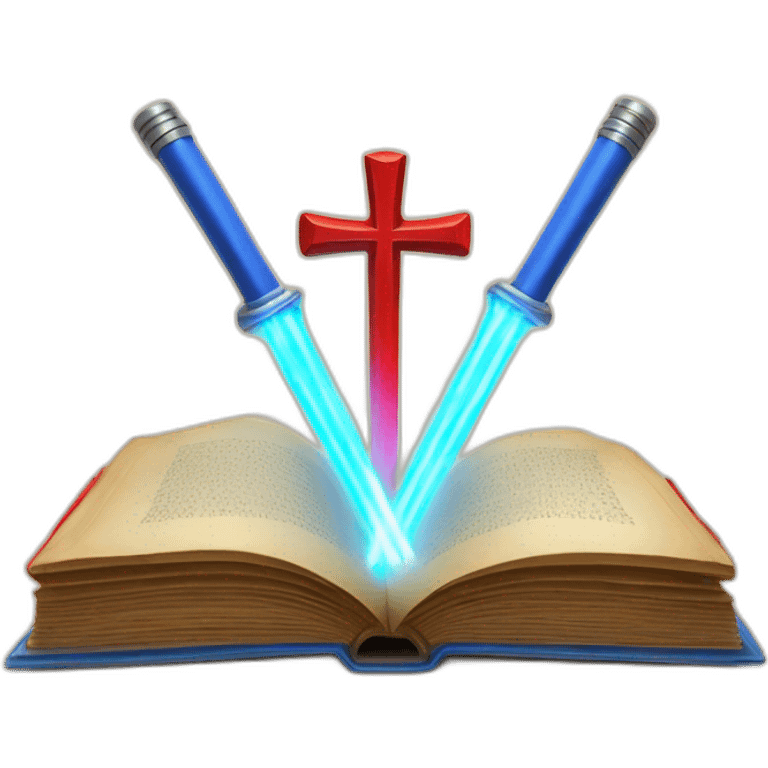 open old Book with cross blue and red lightsabers emoji