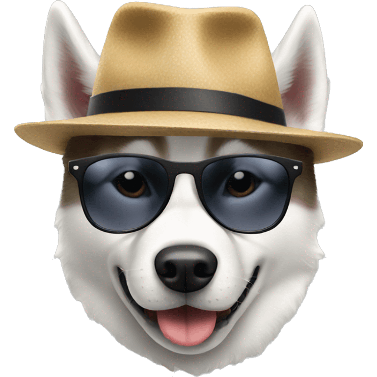 Husky Dog With Hat and sunglasses emoji