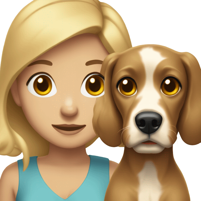 brunette girl short hair with blonde cocker spaniel emoji