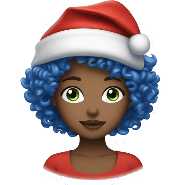 White blue eye curly girl with santa’s hat  emoji