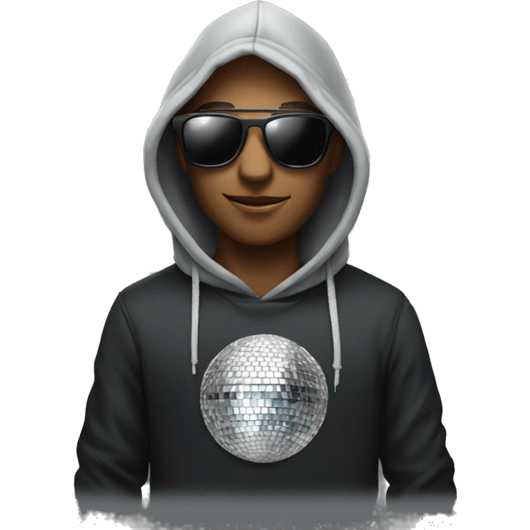 Silver Discoball with sunglasses and a Black hoodie   emoji