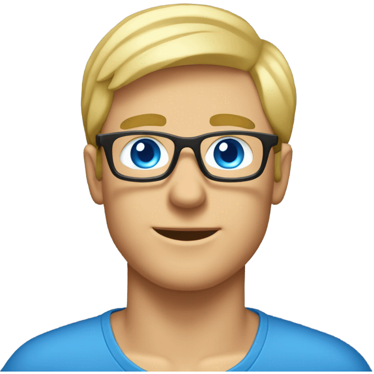 male PCB designer behind macbook, blond, blue eyes with classes emoji