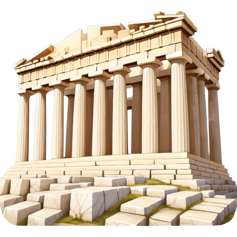 Cinematic Realistic Acropolis Landmark Emoji, showing the Parthenon standing proudly atop the Acropolis hill, with its marble columns glowing under the warm Athenian sunlight against a blue sky. emoji