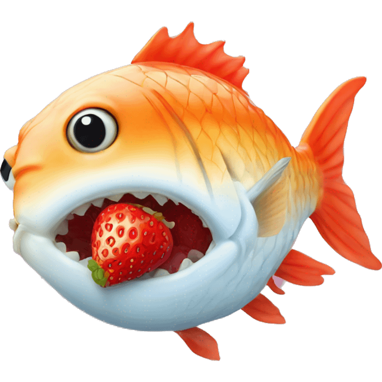 Puffed up fish with strawberry in the mouth  emoji