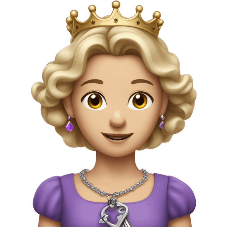 Caucasian Heidi wearing purple holding key and wearing a crown emoji