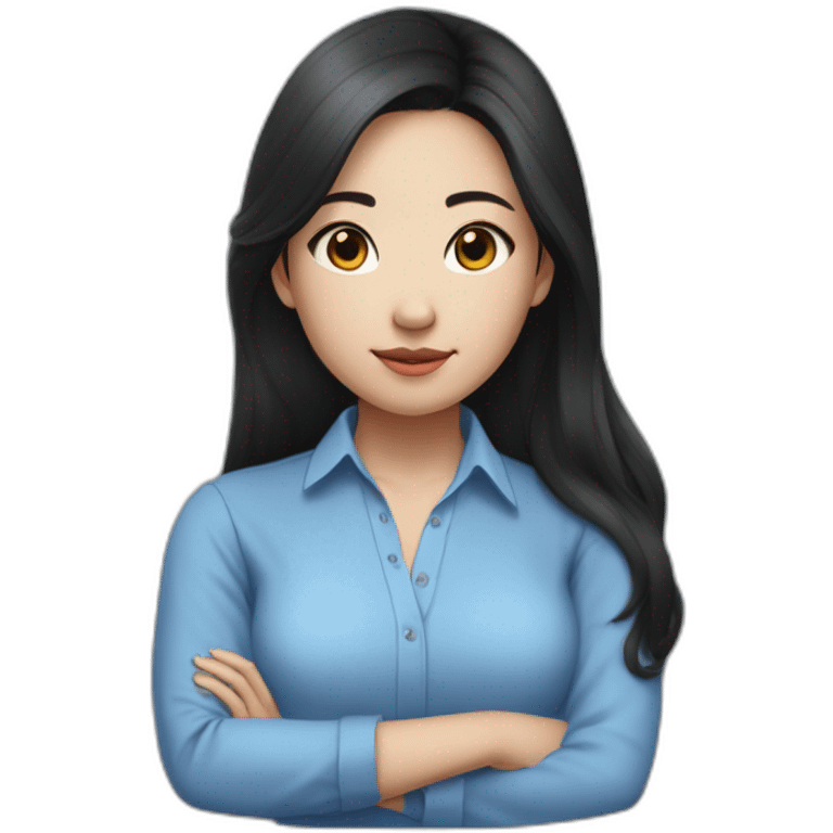 Evelyn Cathy Widjaja - asian black hair girl - blue armless shirt emoji