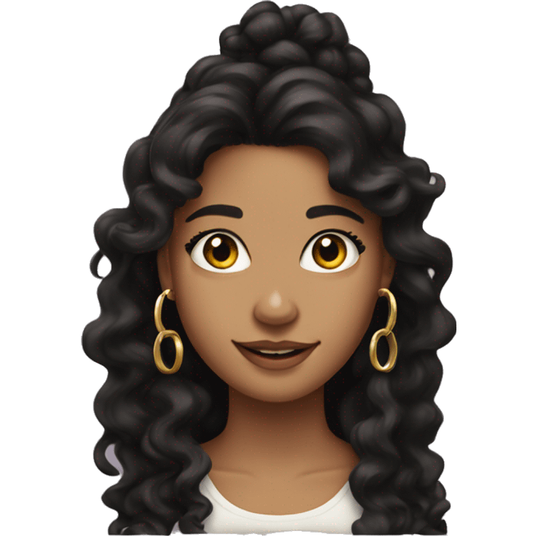 pretty tan girl with long curly black hair and gold hoop earrings emoji